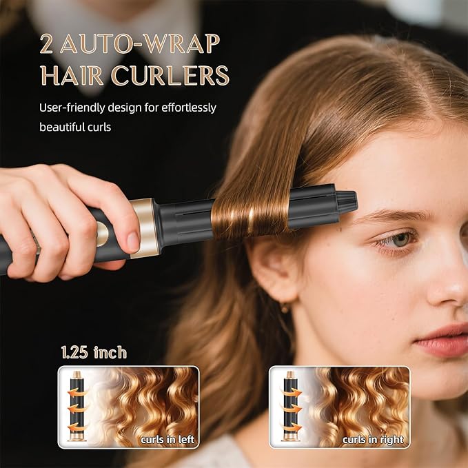 RUCHA 8 in 1 Hair Nora Styler & Hair Dryer Brush Blow Dryer, 110000 RPM High-Speed Hot Brush Styler and Auto Wrap Curlers, Negative Ions for Straightening Curling Volumizing Drying, Black