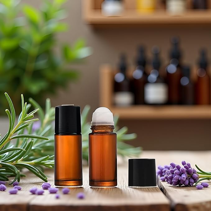 2Pcs Brown Glass Essential Oil Roller Bottles - Refillable Roll On Bottles for Fragrance, Empty Deodorant Containers Refillable Cosmetic Roller Bottles (50ml)