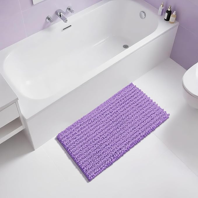 Yimobra Large Bathroom Rugs Non Slip Washable 36x24 Inch - Ultra Soft Absorbent Chenille Bath Mat, Quick Dry Shaggy Floor Carpet for Tub Shower, Lavender Home Decor Accessories