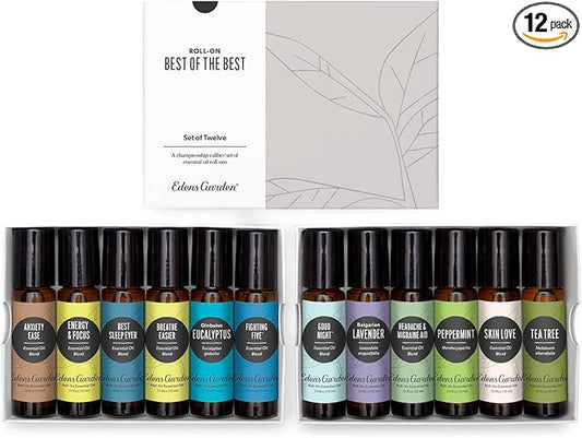 Edens Garden Essential Oils Best of the Best Roll-On 12 Set – 100% Pure Therapeutic Grade Aromatherapy: Undiluted Lavender, Lemon, Peppermint & More - For Relaxation & Wellness, Roll-On 10 ml/ 12 Pack