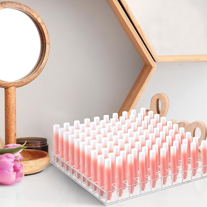 Mumufy Lipstick Holder Clear Acrylic Organizer Makeup Lip Gloss Organizer Plastic Cosmetic Display Case for Lipstick Brushes Bottles Perfume Essential Drawer Vanity Bathroom (100 Slot)