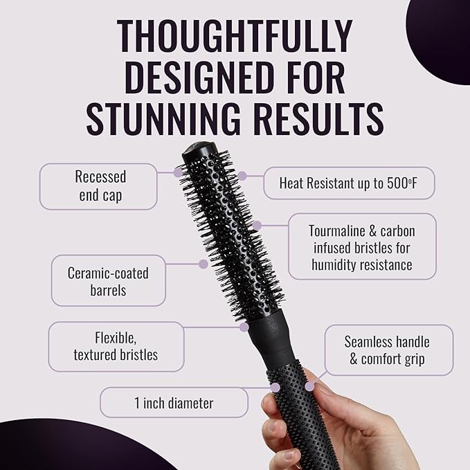 ERGO Ceramic Ionic Round Brush for Blow Out - Salon Quality Hair Brushes for Women - Roller Brush for Blow Drying, Wet and Dry Hair Styling, Volumizing Hair Care - ER25: 1"