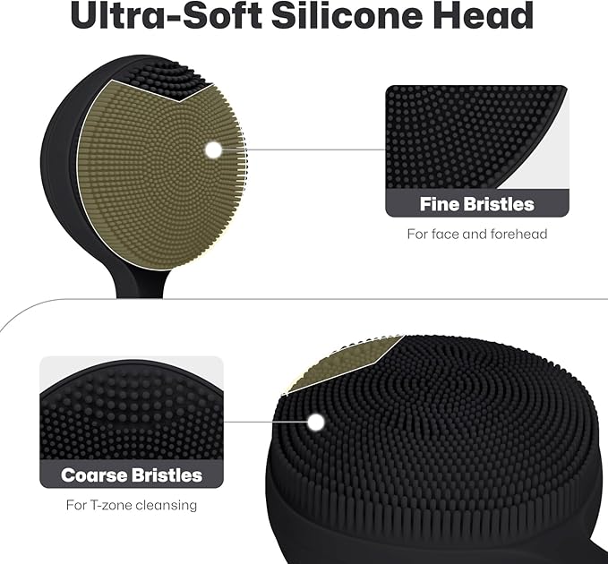 PRITECH Facial Cleansing Brush, Rechargeable Silicone Face Scrubber with Constant-Temperature Heating, Vibrating Exfoliator Scrubber for Deep Pore Cleaning, Waterproof Face Brush for Women & Men-Black