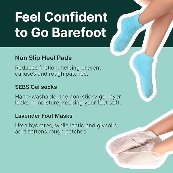 YOGAMEDIC Foot Care Kit - 3 Hydrating & Exfoliating Foot Masks for Dry Feet & 2 Cork Massage Balls for Relaxation