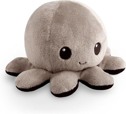 TeeTurtle - The Original Reversible Octopus Plushie - Black + Gray - Cute Sensory Fidget Stuffed Animals That Show Your Mood