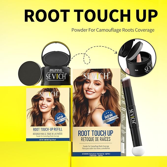 SEVICH Magnetic Hairline Powder with Brush | Refillable Root Touch Up for Sparse Hairlines & Gray Coverage | Waterproof, Sweat-Proof & Smudge-Proof | Natural & Invisible Hair Concealer (Brown)