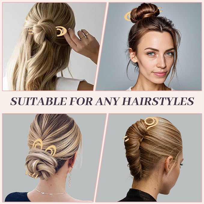 2PCS French Hair Pins Large U-Shaped Pins for Women and Girls Fashion Metal Hair Pin French Twist Hair Pins for Buns, Updos,Stylish and Functional(set7-gold)