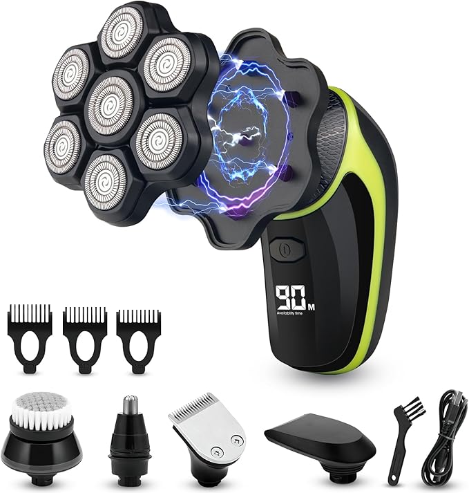Magnetic 7D Head Shavers for Bald Men, Telfun Waterproof Hypoallergenic Electric Head & Body Shaver, Wet/Dry Shaving, Type-C Fast Charging, LED Display, Rechargeable Razor for Men & Women, Ideal Gift