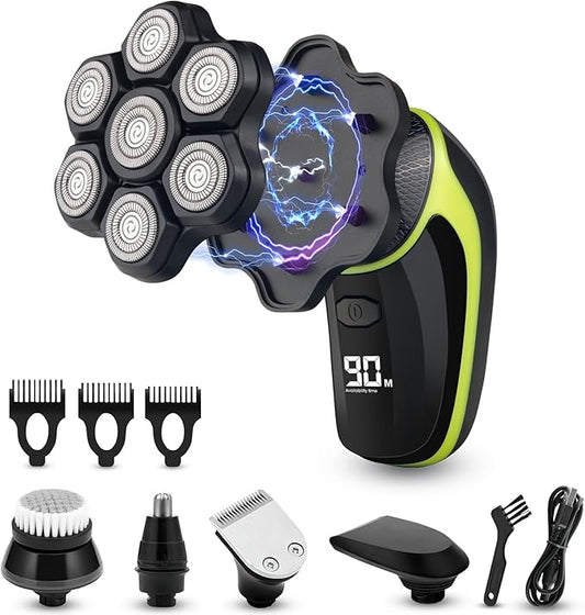 Magnetic 7D Head Shavers for Bald Men, Telfun Waterproof Hypoallergenic Electric Head & Body Shaver, Wet/Dry Shaving, Type-C Fast Charging, LED Display, Rechargeable Razor for Men & Women, Ideal Gift