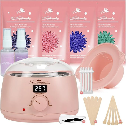 Waxing Kit -Digital Wax Warmer Machine for Hair Removal with 4 Packs of Hard Wax Beads & Silicone Pot for Full Body, Legs, Face, Eyebrows, Bikini, Brazilian at Home Waxing Kit for Women Men
