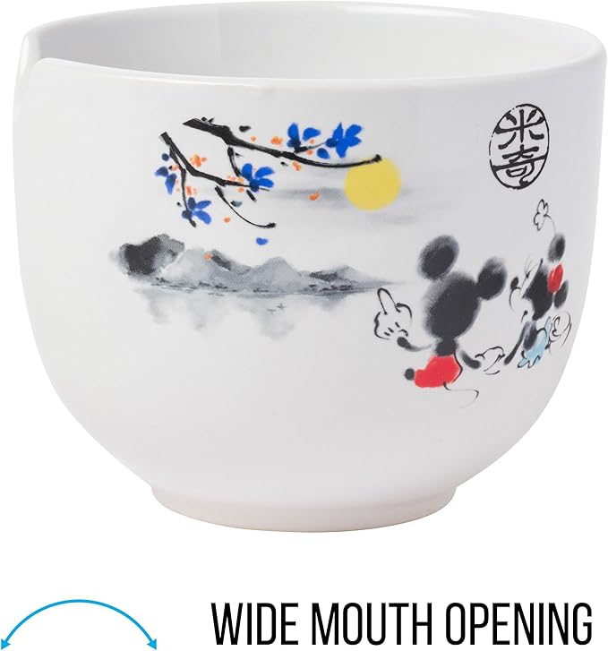 Silver Buffalo Disney Mickey and Minnie Watercolor Watching the Sunset Ceramic Ramen Noodle Rice Bowl with Chopsticks, Microwave Safe, 20 Ounces