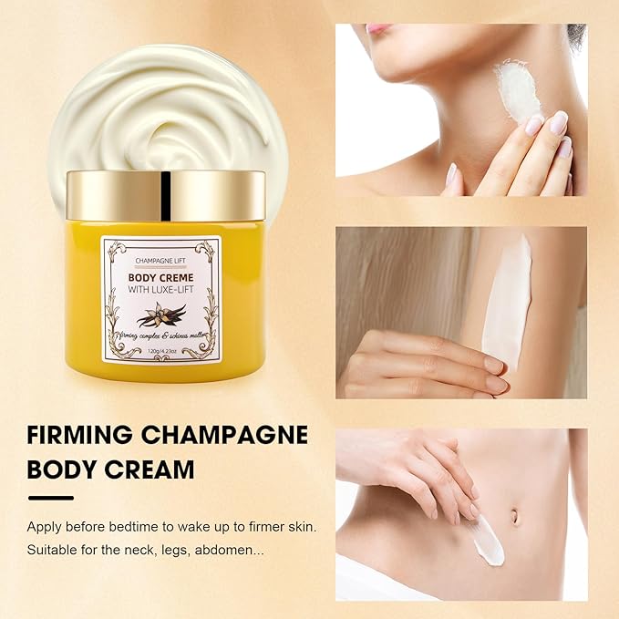 Champagne Body Creme, Champagne Lift Body Creme with Firming Complex & Pink Pepperslim, Deep Hydration & Smoothing Body Cream, Firms & Lifts Arms & Legs, Hydrates Dry Skin, Vanilla Scent