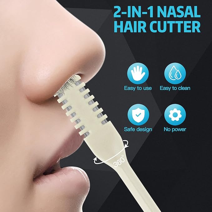 4Pcs 2-in-1 Nasal Hair Cutter, Double Sided Nose Hair Trimmer, 360° Nostril Hair Remover Tool, Manual Nose Knife with Soft Cleaning Brush for Men Women(Beige)