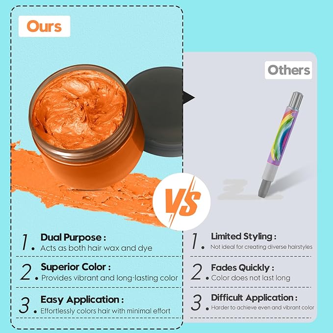 Orange Hair Color Wax - Temporary & Washable Hair Styling Mud Gel for Men, Women, Kids,For Halloween, Cosplay, Party, Crazy Hair Day & Children's Day