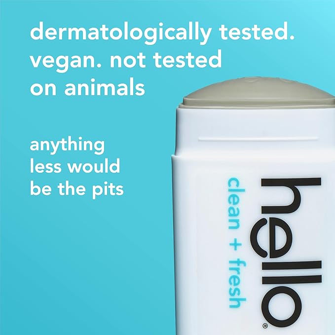 hello Clean and Fresh Aluminum Free Deodorant for Women and Men with Charcoal, 24-Hour Freshness, Baking Soda Free Deodorant, Dermatologically Tested, 2.6 oz Stick (2 Pack)