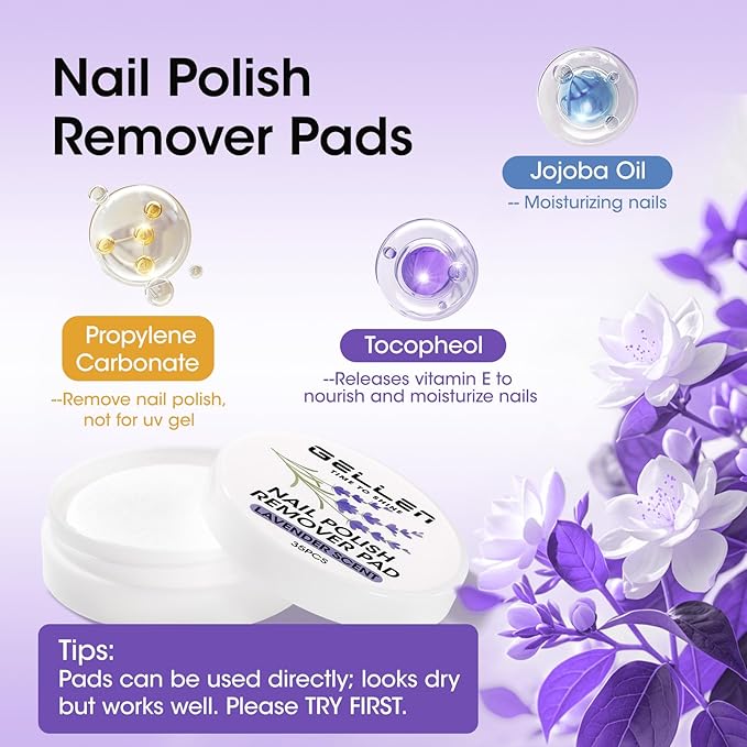Gellen Nail Polish Remover, Dip Twist Sponge Nail Polish Remover Pot For Fingernail Toenail, Non-Acetone Fragrance Free, 5-9s Quick Removal, Lavender Scent No drying Formula Shea Butter & Vitamin E