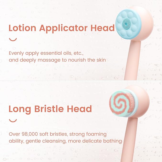 Electric Back Scrubber for Shower Body Brush, Waterproof Shower Body Scrubber for Cleansing, Massaging, Rechargeable Bath Brush for Kids & Adults with 2 Heads & 3 Speed Modes, Berry Pink XY0