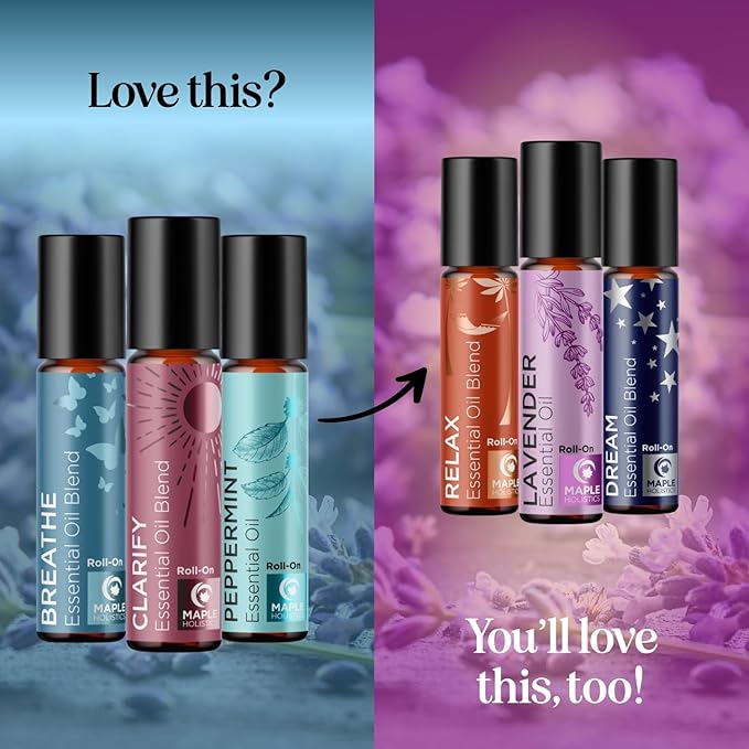Headache Roll on Essential Oils - Aromatherapy Essential Oils Sets Variety Pack with Peppermint Clarify and Breathe Essential Oil Roll Ons - Fun & Cute Wellness Gift for Young Women Teens & Girls
