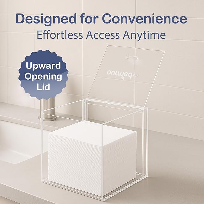Ourmed Life Clear Acrylic Face Towel Holder, Organizer Box for Bathroom Countertop Storage, Disposable Face Towels Container and Face Towel Clear Box with 50 Count Clean Facial Towels Included