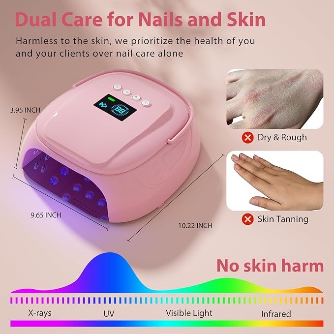 126W Cordless Rechargeable UV LED Nail Lamp with Large Space, Handle and Foot Rest, Fast Curing Gel Nail Dryer with 4 Timers for Salon and Home (Pink)