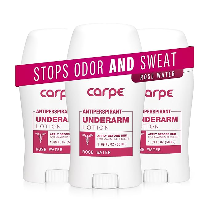 Carpe Underarm Antiperspirant and Deodorant, Clinical strength with Rose Water scent, Combat excessive sweating Stay fresh and dry, Great for hyperhidrosis (Pack of 3)