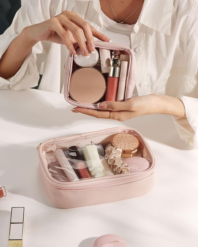 Pocmimut Makeup Bag,Mini Makeup Bag Cute Pouch Purse Organizer Travel Essentials,Clear Makeup Pouch for Car Accessories for Women,Pink