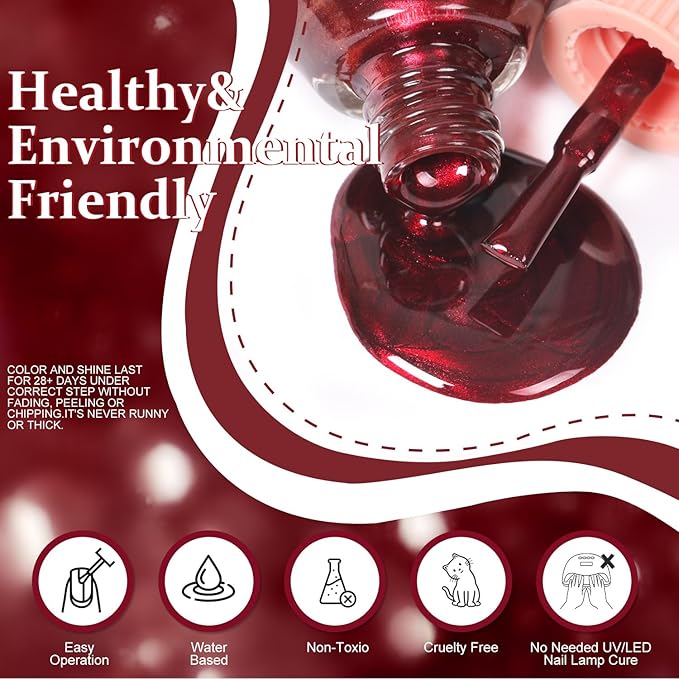 Major Dijit Quick Dry Nail Polish Pearl Wine Red Summer Nail Lacquer for Nail Art Regular Nail Polish 0.41 fl oz.