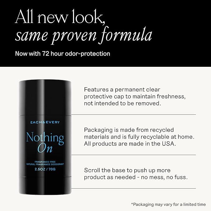 Each & Every Aluminum Free Deodorant for Men & Women, Unscented - Fragrance-Free All Natural Deodorant for Sensitive Skin, EWG Verified - Clean, Baking Soda-Free, Plant-Based Fragrance - 2.5oz, 2 Pack