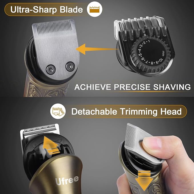 Ufree Hair Clippers for Men Professional with Beard Trimmer, Barber Clippers and Trimmers Set, Electric Razor Shavers for Men, Cordless Mens Grooming Kit for Nose, Face, Hair, Gifts