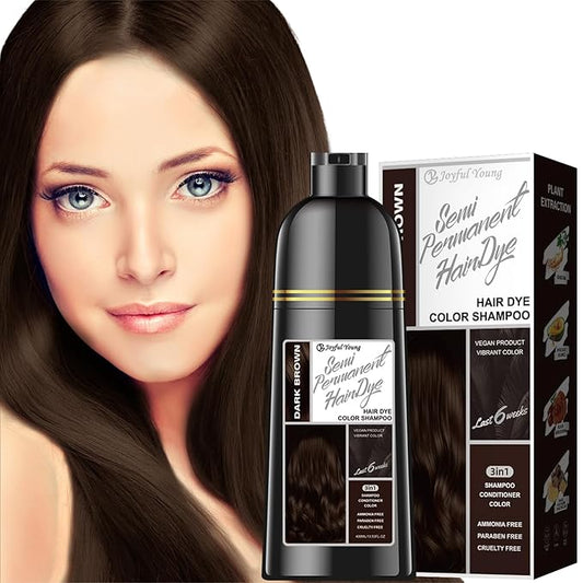 Hair Dye Shampoo 3-in-1 Vegan Color for Gray Hair - Ammonia-Free for Men & Women – Beard & Hair Coloring – Instant Gray Coverage Champú Para Canas Mujer & Hombre (DARK BROWN)