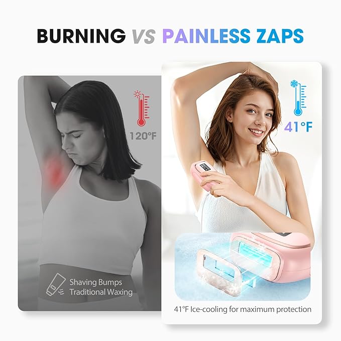 Laser Hair Removal Device, at-Home IPL Hair Removal for Women & Men - Safe 45°F Ice-Cooling Contact for Painless & Long-Lasting Results, 86% Hair Reduction in 3 Weeks for Full Body, Hot Pink