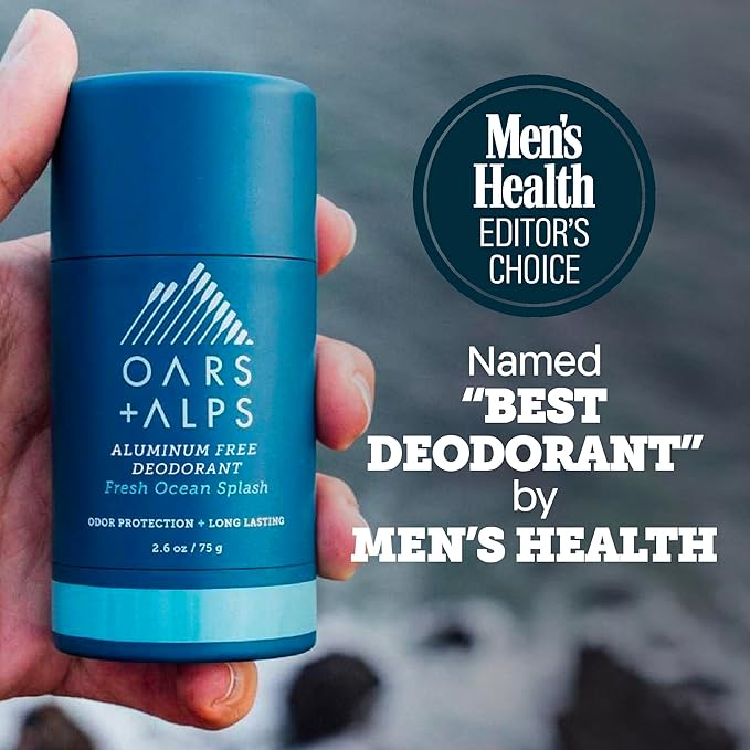 Oars + Alps Deodorant for Men & Women, Aluminum Free Deodorant for Men, Dermatologist Tested, Clean Ingredients, Non Toxic, Vegan, Long Lasting, Odor Protection, Fresh Ocean Splash, 3pk, 2.6oz
