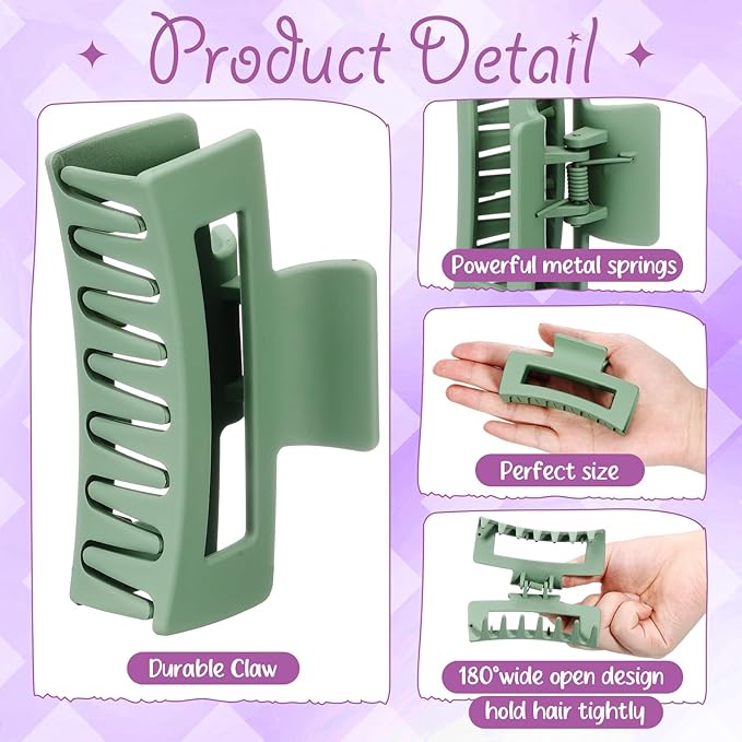 XunYee 100 Pcs Hair Claw Clips Bulk Large Square Jaw Headwear Clips Set for Women Nonslip Rectangle Hair Accessories Clip for Girl Women Gifts Beauty(3.4'',Frosted Color)