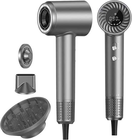 Hair Dryer, 150000 RPM Brushless Motor with 500M Negative Ions, Fast-Dry Lightweight Design, ThermoControl & Magnetic Nozzle/Diffuser, Low Noise Salon Blow Dryer for All Hair, Travel, Home