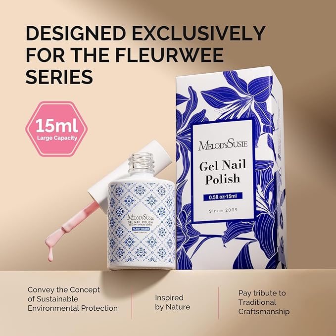 MelodySusie Fleurwee Plant Based Gel Nail Polish, Nail Polish Hema Free 21 Non Toxic Long Lasting No Chip Finger Toe Nail Art Manicure Salon DIY at Home Gifts for Women Pearlescent Pink P59