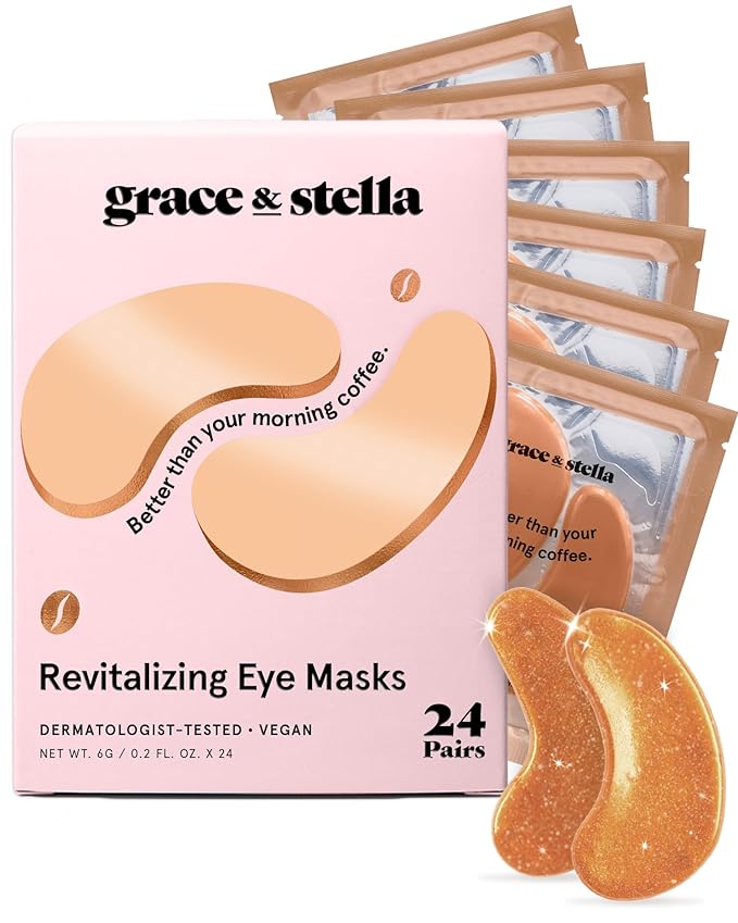 grace & stella Caffeine Under Eye Patches - Awakening Eye Patches for Puffy Eyes and Dark Circles, Under Eye Mask Patches with Niacinamide & Hyaluronic Acid - Teen Girl Gifts, Vegan (Bronze, 24 Pairs)