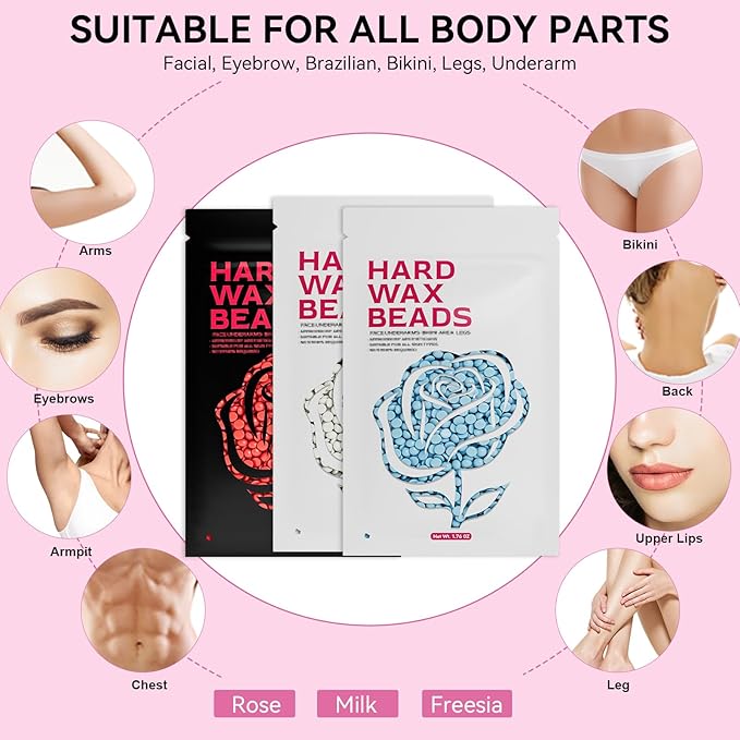 Digital Wax Warmer - Beginner-Friendly Waxing Kit with Smart Temp Control, 6 Packs (3 Colors) Wax Beads for Targeted Hair Removal - Ideal for Body, Bikini, face, Home Salon Use