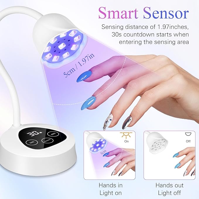 UV Led Nail Lamp, Mini UV Light for Gel Nails Polish Luminoza 30W Rechargeable LED Nail Light Nail Dryer with 2 Timers & Auto Sensor, Fast Curing Goosenecks Lamp for Home DIY Manicure