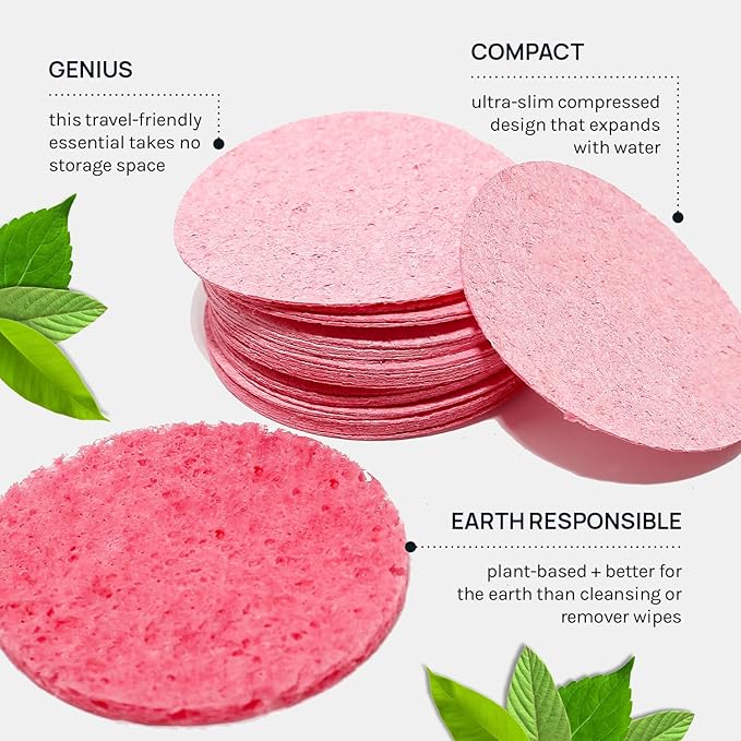 AOA Studio 50-Count Compressed Facial Sponges 100% Natural Cosmetic Spa Sponges for Facial Cleansing, Exfoliating Mask, Remove for Makeup, Dead Skin, and Dirt (50 counts, Pink)