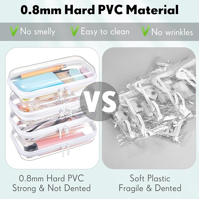 Sanwuta 10 Pcs Hard Zipper Case Clear Hard Pouches Plastic Zipper Pencil Box Toy Storage Bins Portable Plastic Container for Travel Toiletry Office Cosmetic Block Puzzle Organizer(S,Clear)