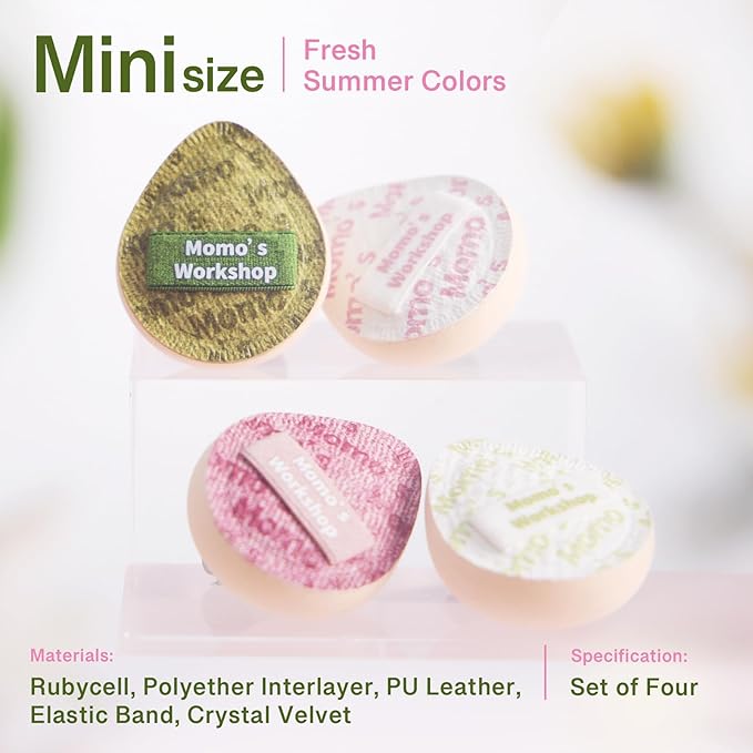 Mini Denim Makeup Sponge Set,Mini Makeup Blenders Sponge for Concealer/Blush/Highlighter, Perfect for Detail Work & Travel,4pcs Pink Mini Concealer Puffs with Travel Pouch