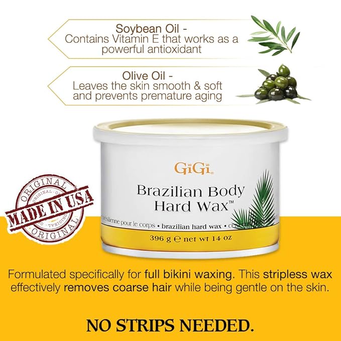 GiGi Brazilian Body Hard Wax for Hair Removal, Non-Strip for Coarse Hair, Ideal for Bikini, Face & Sensitive Areas, 14 oz, 1 Pack