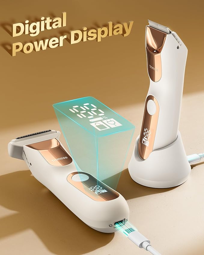 New Bikini Trimmer for Women [LED Light & Diaplay] Electric Foil Shaver for Men, Body Hair Trimmer for Face, Groin, Arm, Back, Wet/Dry Painless Groomer with Ceramic Blade,Travel Razor, White