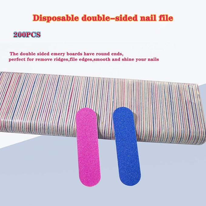 200 Pack Mini Nail Files and Buffers Double Sided Emery Boards Manicure Tool for Acrylic Nails, Nail Care - 2 Inch