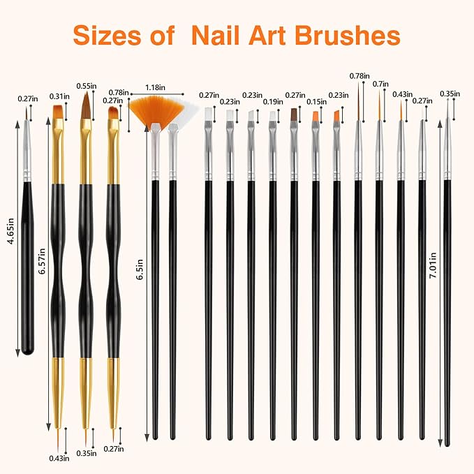 31pcs Nail Art Brushes, Nail Art Design Tools Kit with Liner Brush Dotting Tools Drawing Pens Design Tools Polish Brushes for Women Nails Gel Painting