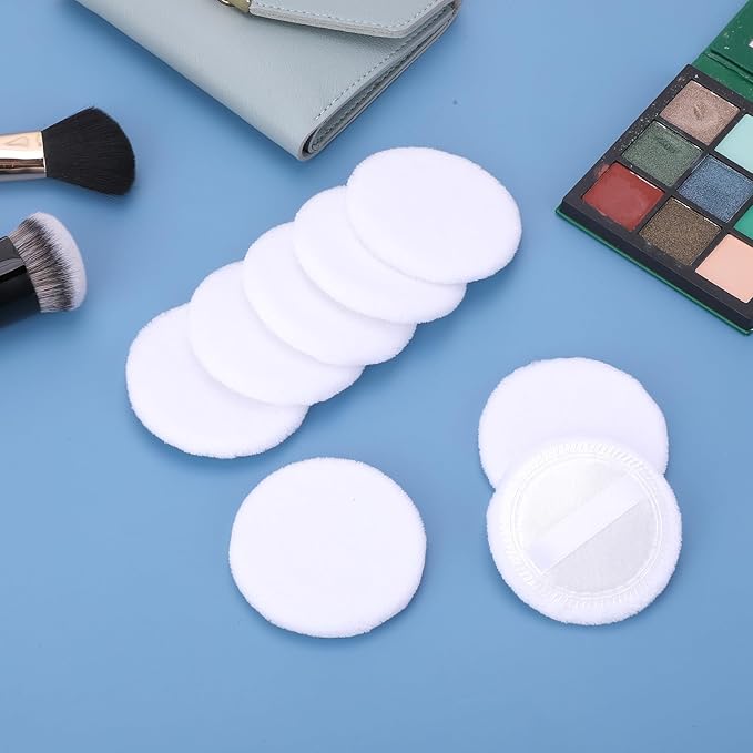 24PCS Makeup Powder Puffs Pink Cotton Powder Puffs Round Powder Puff for Makeup Face Powder Velour Puffs for Loose Powder Washable (White-24pcs)