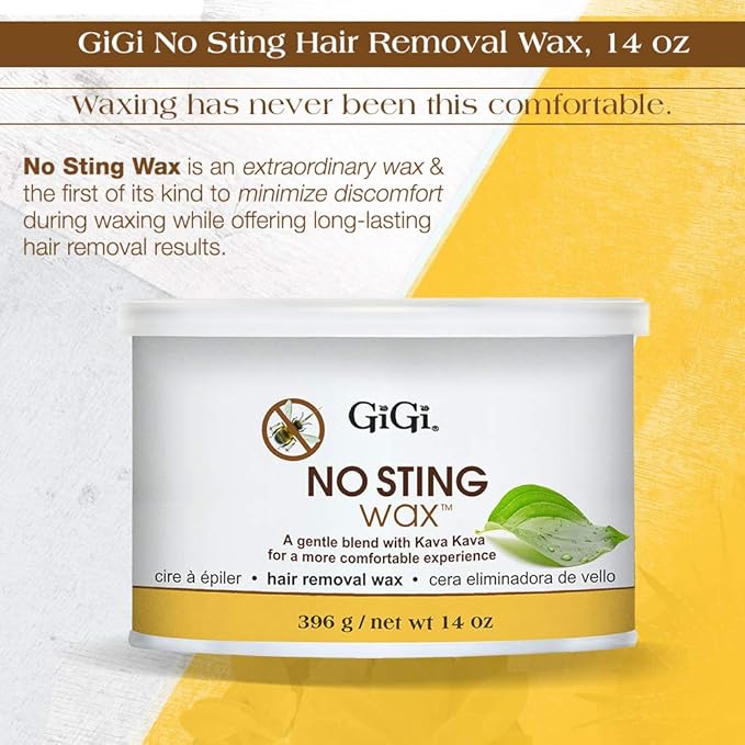 GiGi No Sting Soft Wax Hair Removal with Kava Kava - Gentle Formula for Sensitive Skin, Face & Body, Painless Waxing, 14 oz, 1 Pack