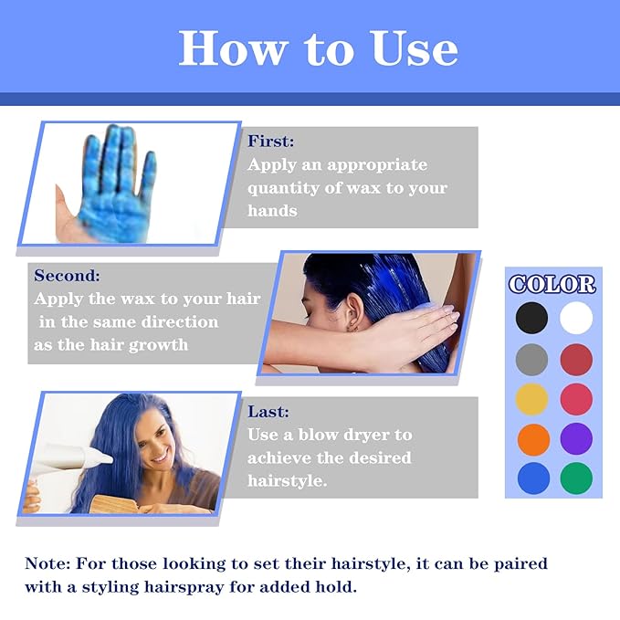 Blue Hair Color Wax, Temporary Washable Hair Color Dye for Kids, Temporary Dye Wax Natural Hairstyle Cream Hair Pomades for Women & Men Party Cosplay Halloween