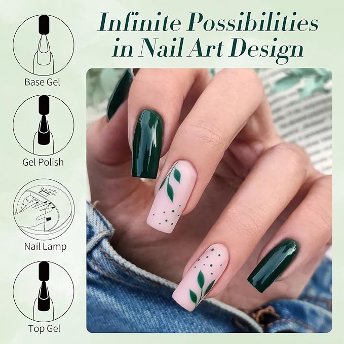 Born Pretty Christmas Dark Green Gel Nail Polish Forest Green Color Fall Winter Gel Polish Nail Art Design Manicure Salon DIY Home 15ml