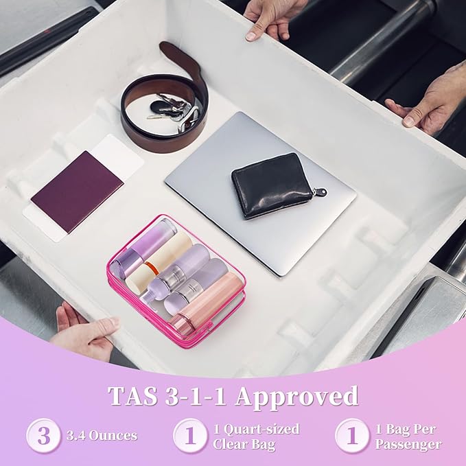 TISRATOK 12 PCS Clear Makeup Bag for Women with Zipper, TSA Approved Toiletry Pouch, Cosmetic Bag Bulk for Travel Organizer Essentials - Rose Red, Large